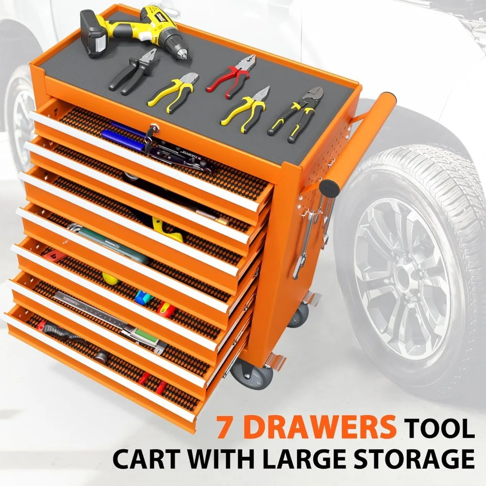 7 Drawers Rolling Tool Chest, Tool Box with 4 Wheels and Drawers, High Capacity Detachable Mobile Tool Storage Cabinet for Works