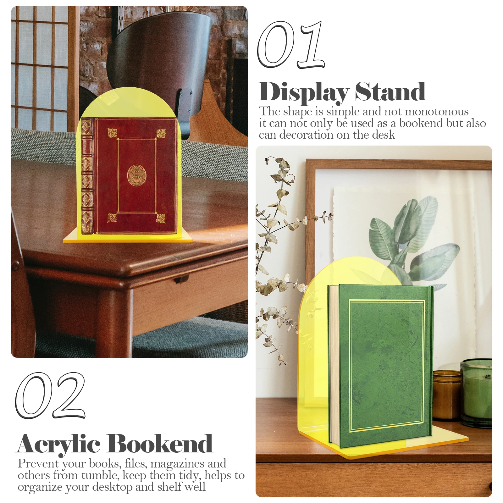 

2pcs Acrylic Bookends Transparent L-Shaped Book Stand Display Holder for Home Office Library Study Room Decorative Bookshelf