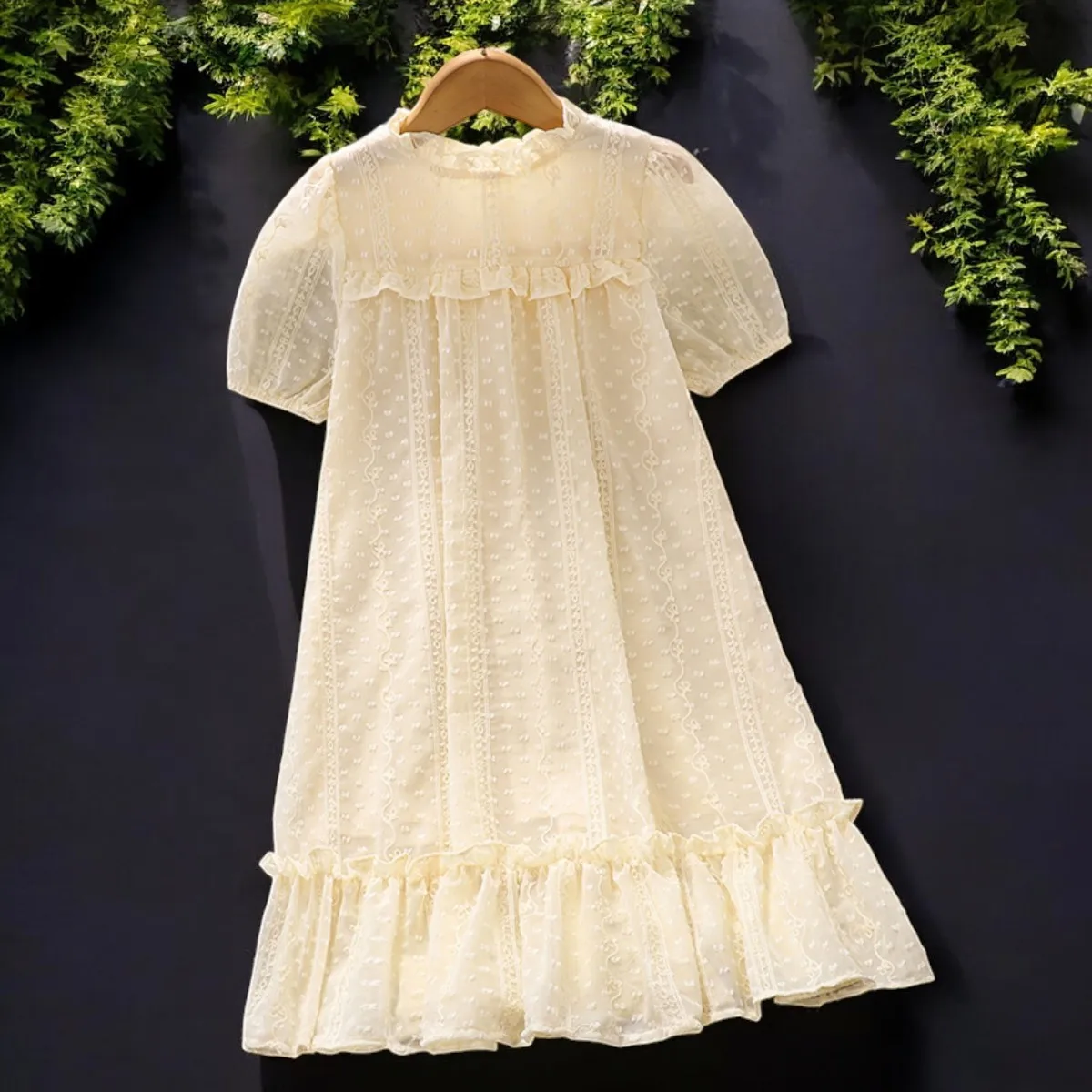 Summer Baby Girls Party Lace Dresses Kids Outfits Wedding Flower Prom Long Dresses Kids Princess Costumes Short Sleeve 5-13 Year