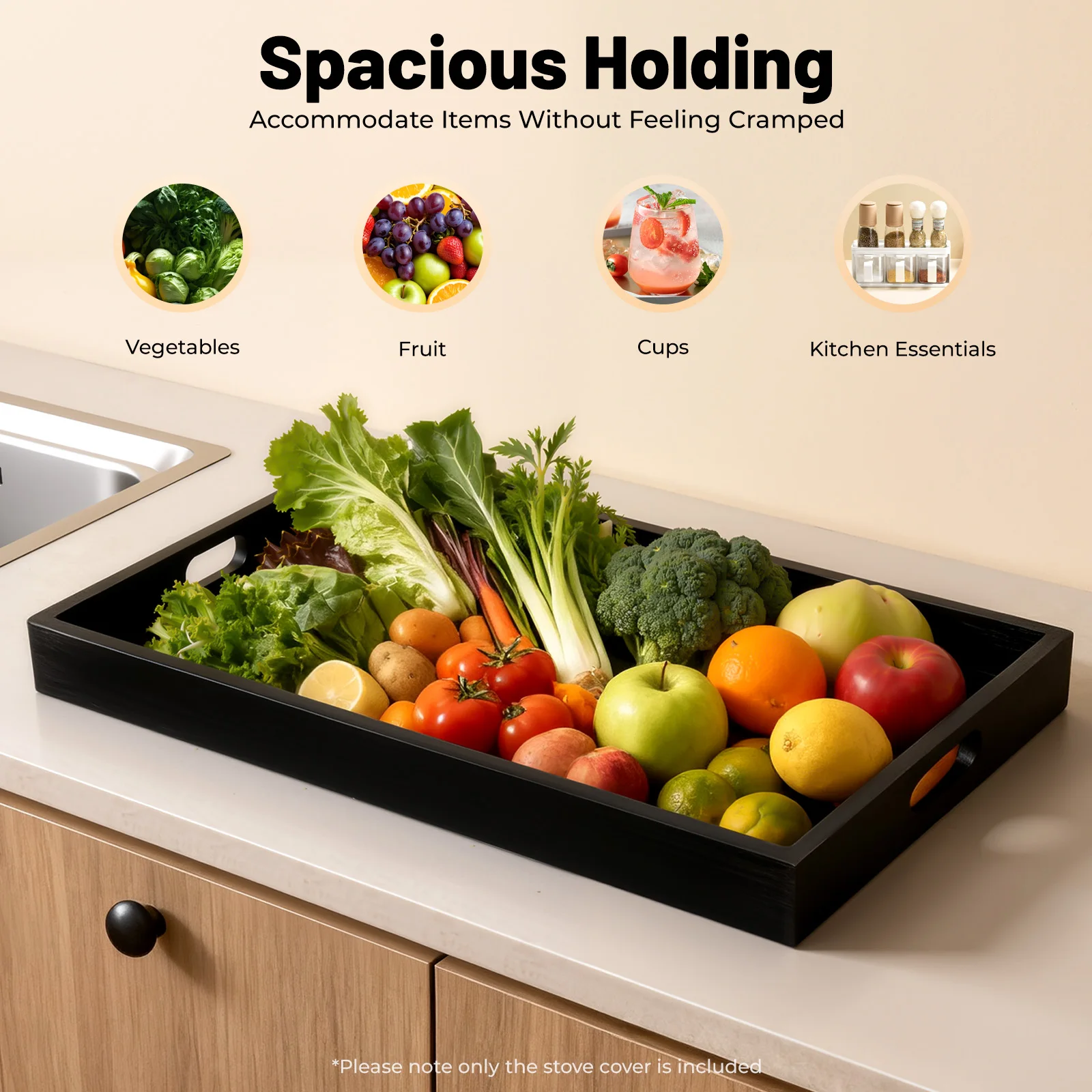 

Расширяемая крышка кухонной стойки, поднос для плиты и раковины 2-в-1, несущая нагрузка 44 фунта, темно-сосна для квартир и фургонов