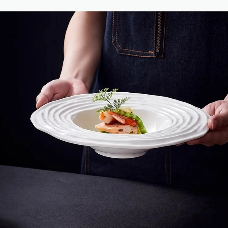 

White Hat Ceramics Dining Plate Soup Bowls Fruit Plate Bowls Pasta Dish Noodle Dessert Plates Snack Tray