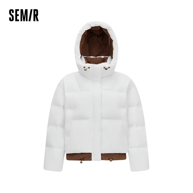 Semir Women Down Jacket 90 Percent Down Fill Layered Look Color Block Hooded Design Loose Fit Puffer Shape 2026 Winter