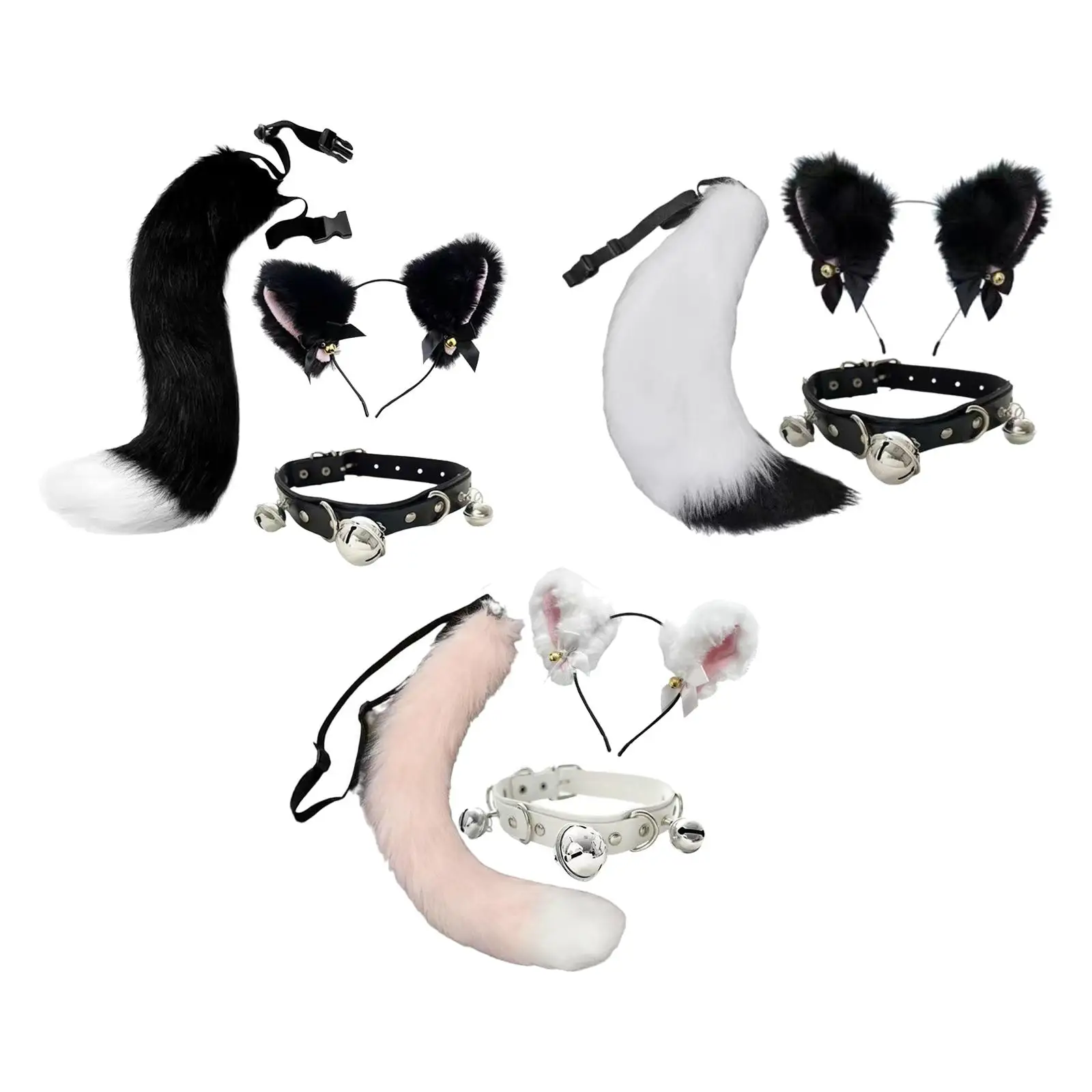 Cat Ears and Tail Set Creative Hair Hoop Comfortable Costume Set for Themed Party Festivals Celebrations Stage Show Holidays