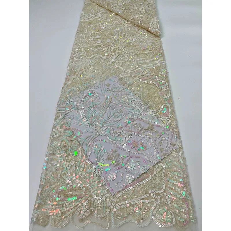

1yard Random pattern bead sequin embroidery telas con bordado soft mesh fabric Wedding veil dress diy matirial fabric for dress
