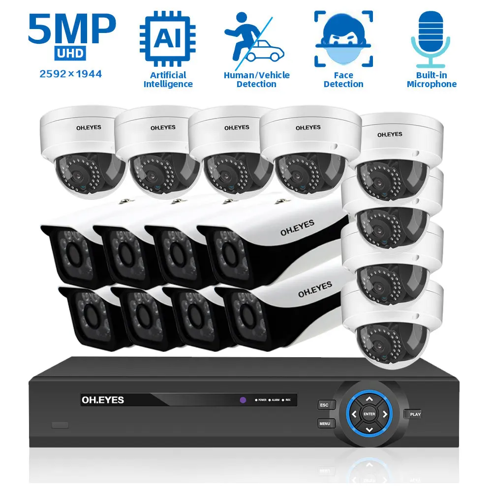 5MP 16CH POE Dome Security Camera System Set Outdoor Waterproof CCTV IP Camera Video Surveillance System Kit 4K 8CH NVR K XMEYE