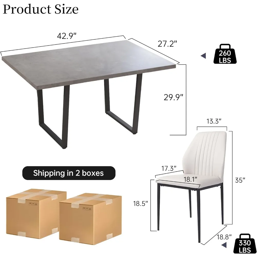 5 Piece Dining Table Set, 42.9 Inch Modern Kitchen Dining Table and Leather Dining Chairs for Kitchen  Room