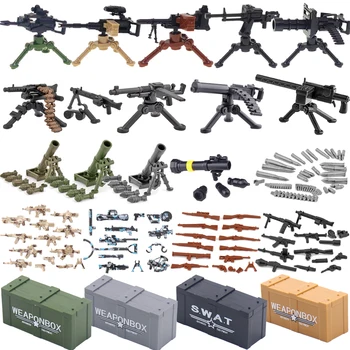 צבאי מלחמת העולם השנייה נשק בניית קוביות דמות חייל צעצוע גטלינג M2 מכונה כבדה רובה NSV M19 קופסת רובה שרשרת כדורים מורטר K045