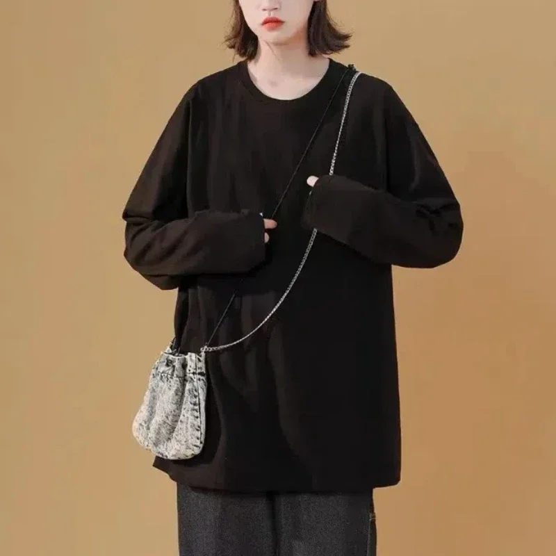 

Women's Spring and Autumn New Splicing Pullovers O-Neck Fashion Solid Color Loose and Versatile Casual Long Sleeve Tops E9240