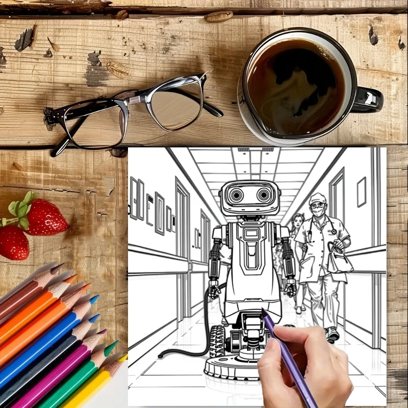 28 stron Oryginalna kolorowanka dla dorosłych z robotami i maszynami |   Książeczka do kolorowania, artykuły do rysowania na Boże Narodzenie, Święto Dziękczynienia