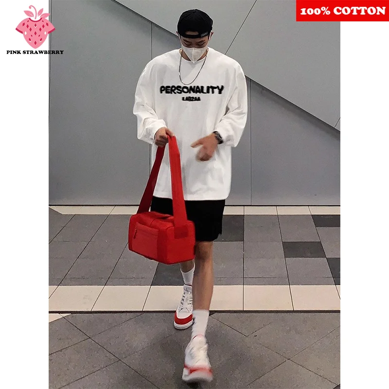 

American Unreal Letter Print T-shirt Men Autumn Winter 25 New 100% Cotton Long sleeved T-shirt Casual Loose Y2k Top men clothing