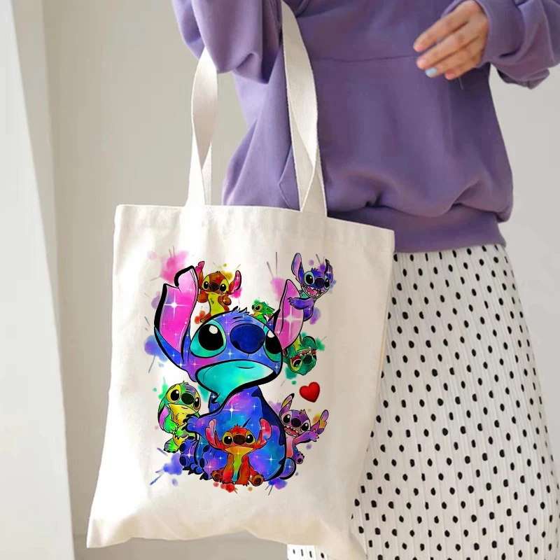 Disney Stitch Tote Bag Canvas Shoulder Bag Eco Hip Hop Lilo and Stitch Shopping Bag Women Tote Harajuku Shopper Bag Female