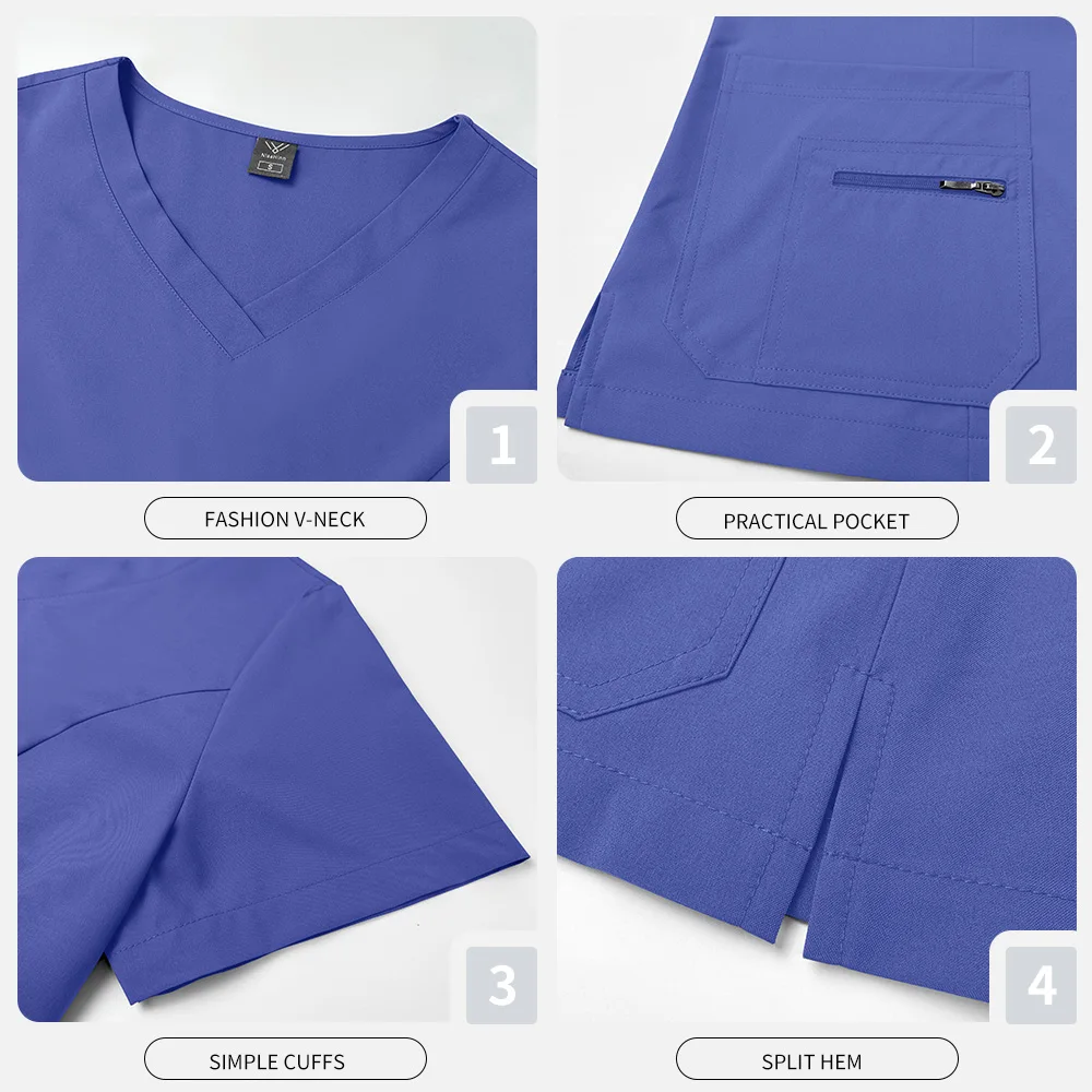 니아힌 의대생 액세서리 유니폼 단색 의사 복장 여성 간호사 스크럽 유니폼 애완동물 미용 작업복 남성