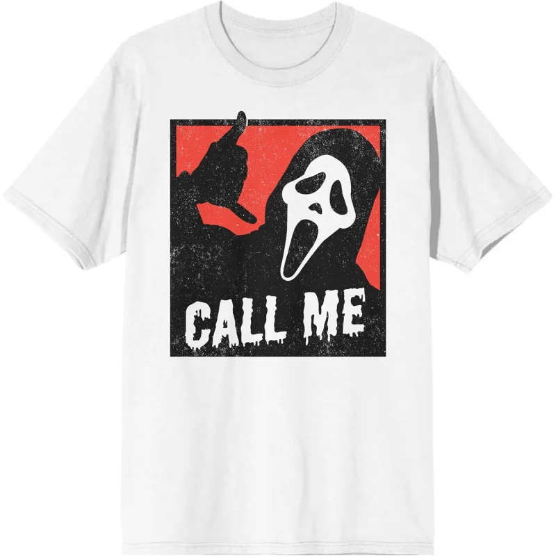 Halloween Ghostface Call Me Crew Neck Short Sleeve Men's White T-Shirt