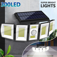 Solar Lights Outdoor, 300LED Motion Sensor Outdoor Light with Remote, 5 Heads Waterproof Solar Flood Security Lights for Outside