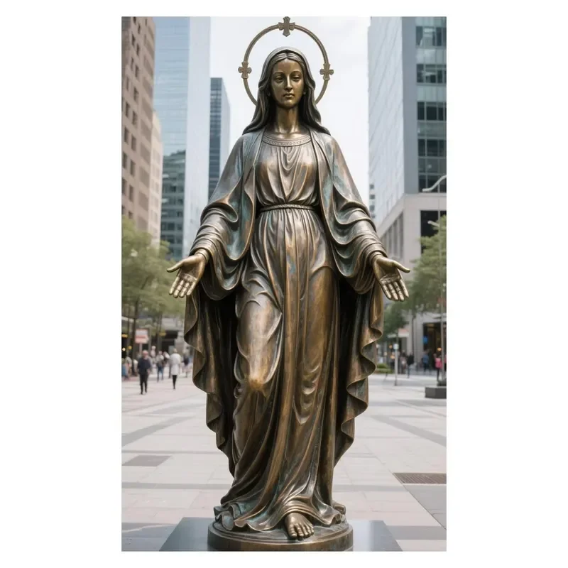 Large Size Custom Made Catholic Virgin Statue Life Size Bronze Sculpture Hard Enamel Finish Art Collectible Garden Decoration