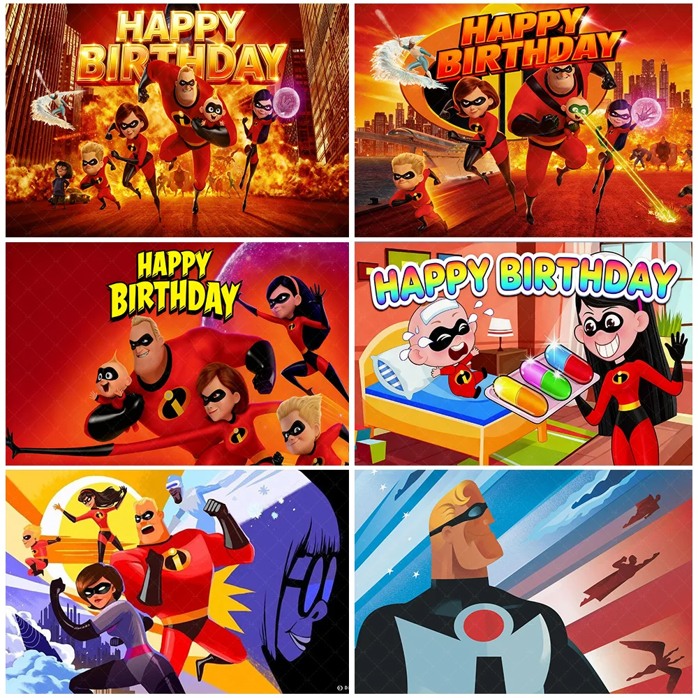 

Disney The Incredibles Theme Backdrop Children Birthday Party Decoration Superman Family Background Baby Shower Supplies Kid Gif