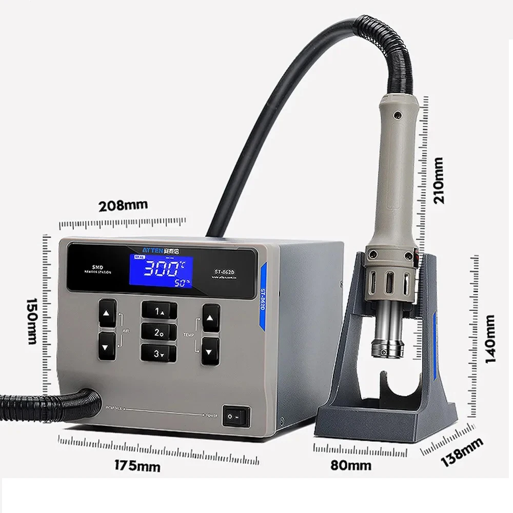 ATTEN ST-862D Professional Hot Air Gun 1000W Digital Display Lead-free Industrial Automatic Sleep Mobile Phone Repair Station