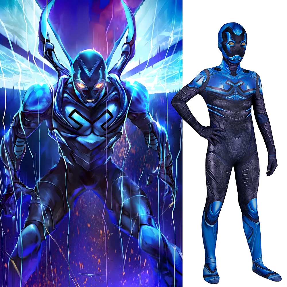 

Детский костюм супергероя «Синий жук», костюм супергероя Jaime Reyes, комплект из спандекса зентай с 3D принтом, боди на Хэллоуин для детей от 3 до 10 лет