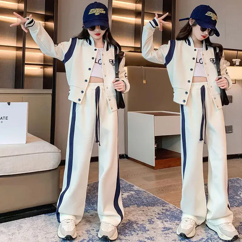 Girls Baseball Jacket Suits Spring Autumn 2023 New Fashionable Trend Loose Style Sports Sets Youth Teeange Kids Boutique Clothes