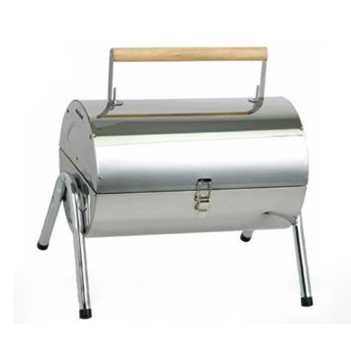 Portable Stainless Steel Barbecue Small Barrel Charcoal Grills Ss Charcoal Smoker For Garden Used With Double Side Cooking Area