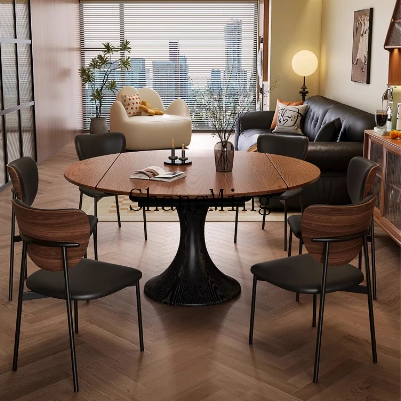 

SM high-end solid wood dining table and chair combination medium antique new table variable round dining table