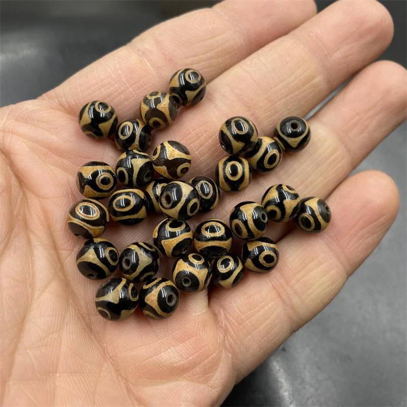 Cheap Jade DIYOrnament Accessories Tooth Yellow Three Eyes Dzi Agate Loose round Beads Old Agate Beads