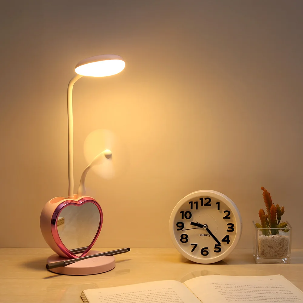 

LED Book Light Learn Eye Protection Dimmable Night Light Multi functional Heart-shaped Mirror Desk Lamp Student Dormitory
