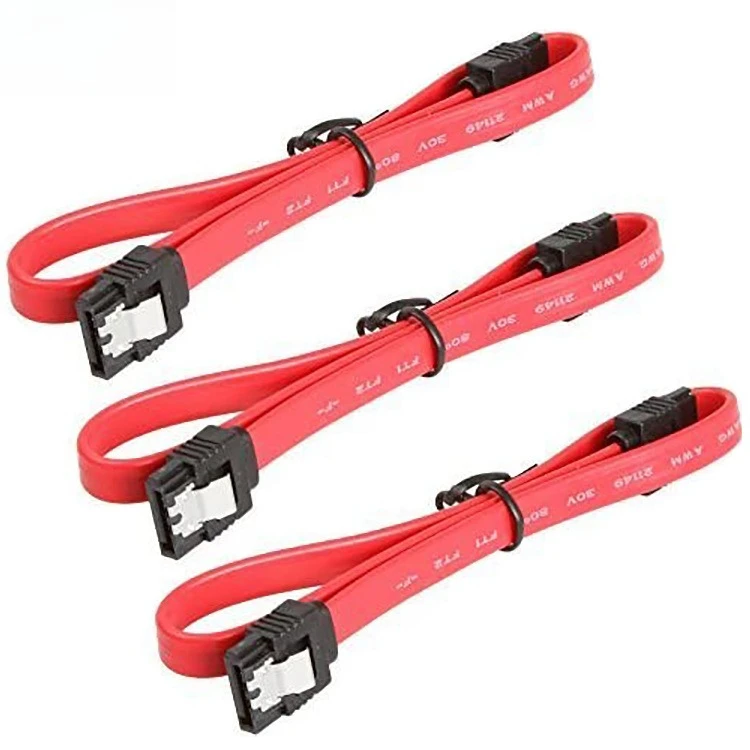 SATA 180도 7핀 암-암 7핀 6Gbps 하드 디스크 서버 케이블 평면 빨간색 라인 길이 0.2M 0.3M 0.5M 1M