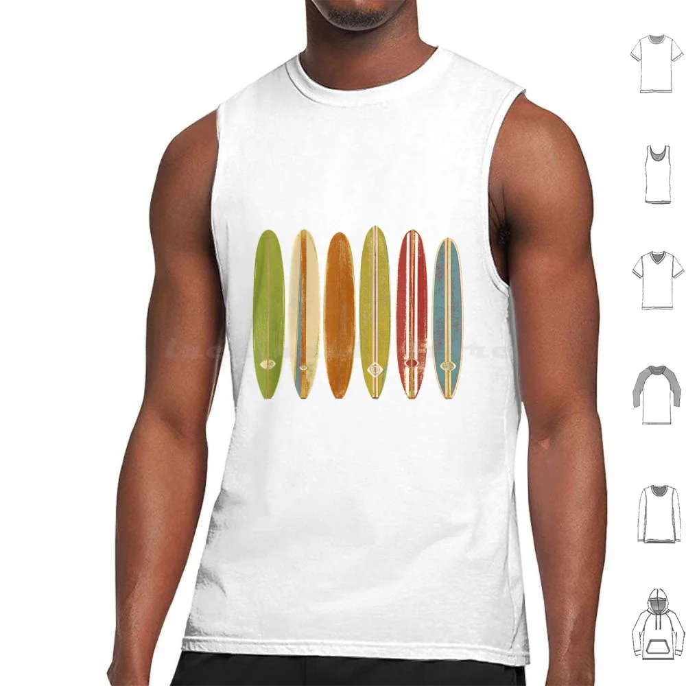 Longboard Surfboards Vintage Retro Style Surfing T-Shirt Tank Tops Vest Sleeveless Channel Islands Surfing Text Surfboards