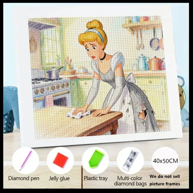 

1PC Cinderella Diamond Painting Kit 5D Full Drill DIY, Disney Princess Fairy Tale Art Craft for Adults & Kids, Sad Moment Maid S