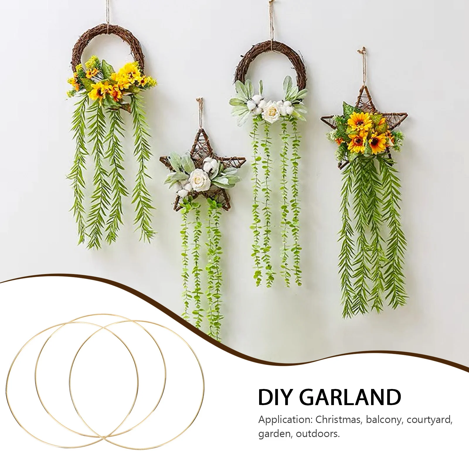 

3Pcs Iron Wreath Hoops Round DIY Wreath Frame Solid Structure Garland Making Rings Christmas Holiday Home Decor Accessories