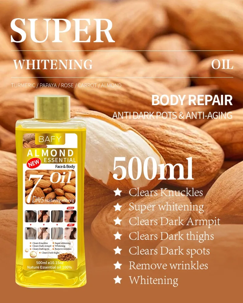 500 مللي/1000 مللي إصلاح وتفتيح 7 أيام، زيت أساسي لتدليك الجسم على الوجه مع 6 روائح مرطبة للعناية بالبشرة