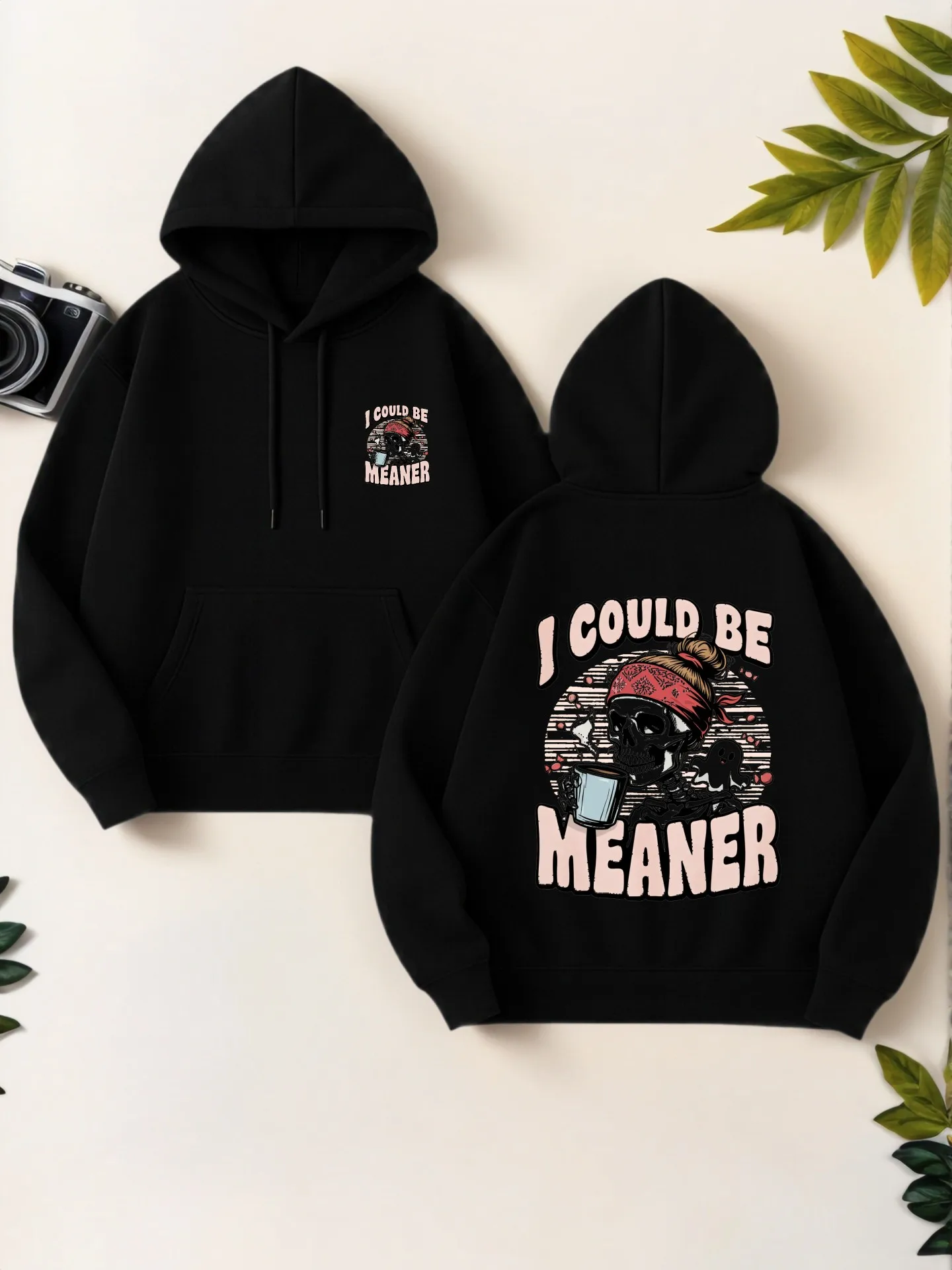 Sudadera con capucha gráfica para mujer, estampado de calavera y letras, estilo estético, tela suave, uso diario informal, para hombres jóvenes