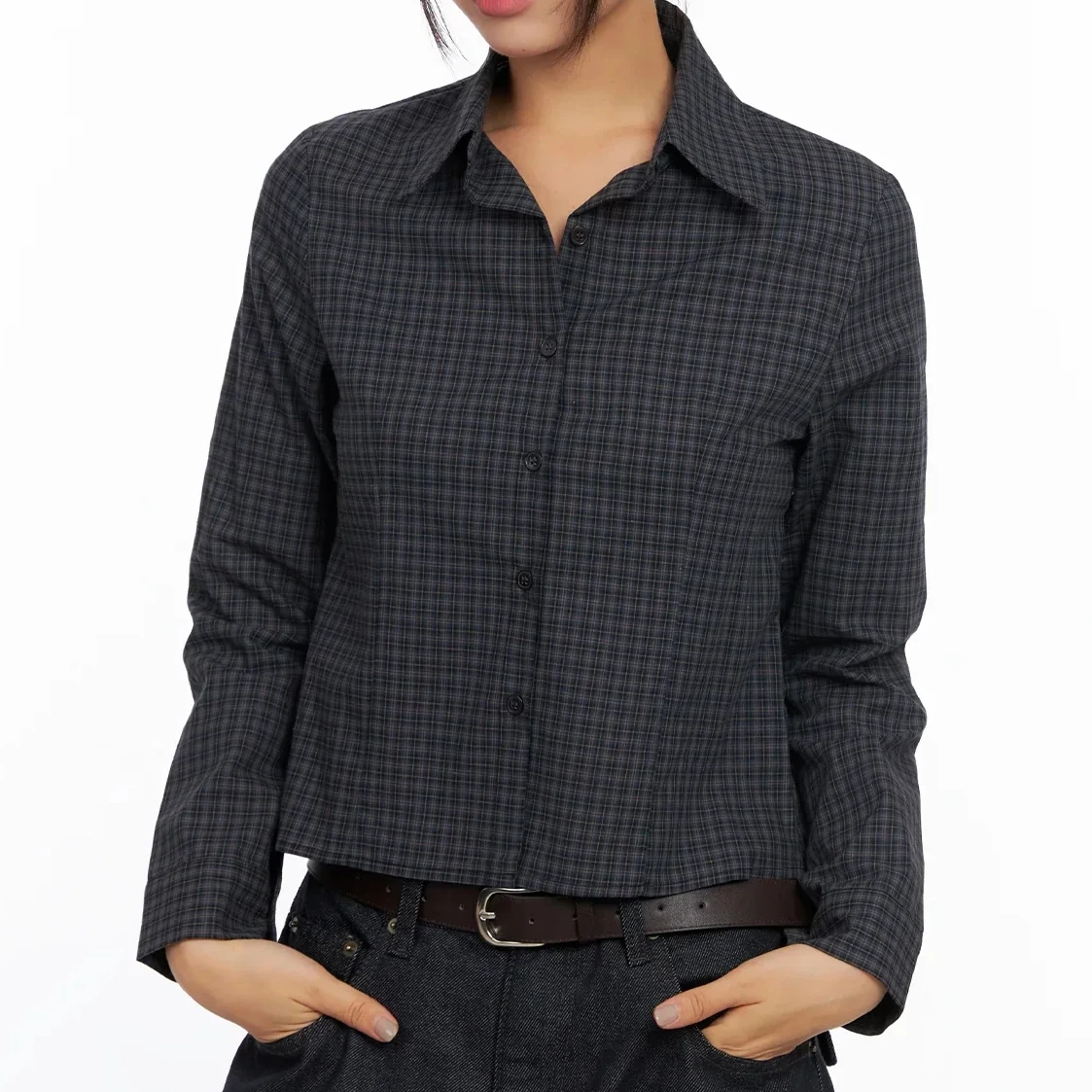 

Retro Women's Button Down Shirt Casual Stylish Plaid Turn Down Neck Long Sleeve Tops for Fall and Winter