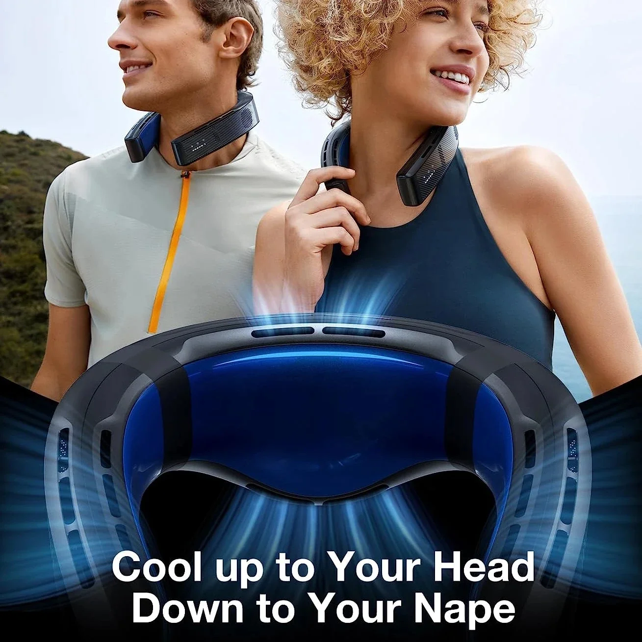 COOLIFY 3 넥 에어컨 히터 쿨링 넥 선풍기, 블레이드리스 휴대용 선풍기 AI 온도 조절 웨어러블 쿨러, 블랙, 6000mAh