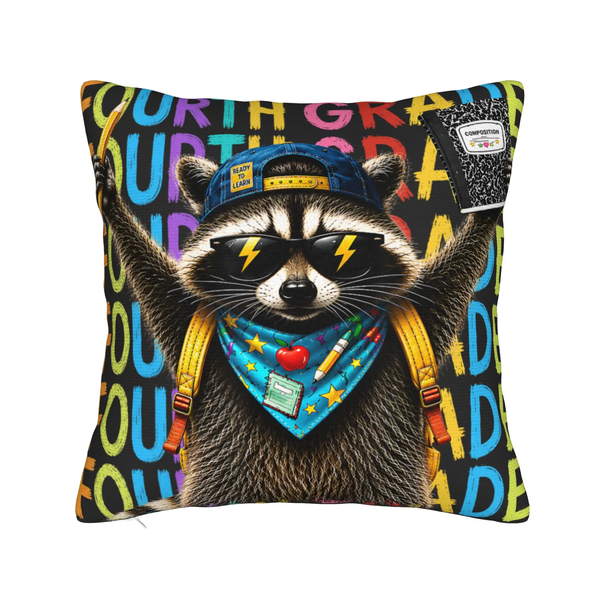Pillow Cover Kids 4th Fourth Grade Feral Back to School Raccoon Teachers Pillow Case For Chair Sofa Home Decor Pillowcases