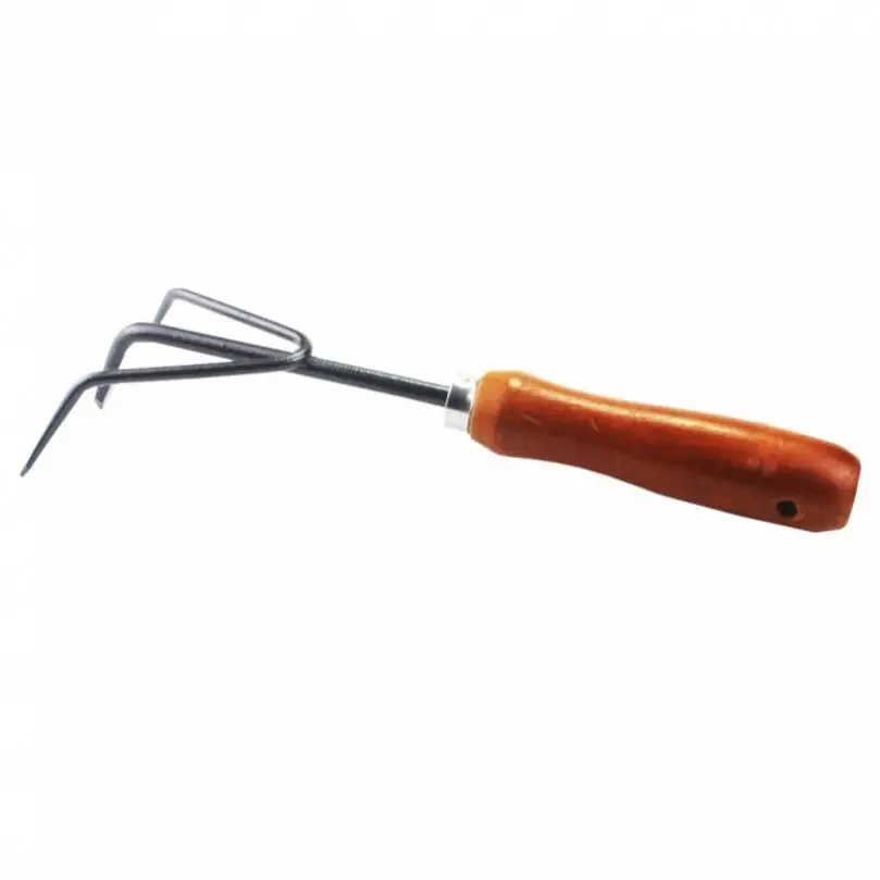 Thicken Serviceable Wooden Handle Three-Claw Harrow for Gardening Tool, Redwood Handle Three-Teeth Rake