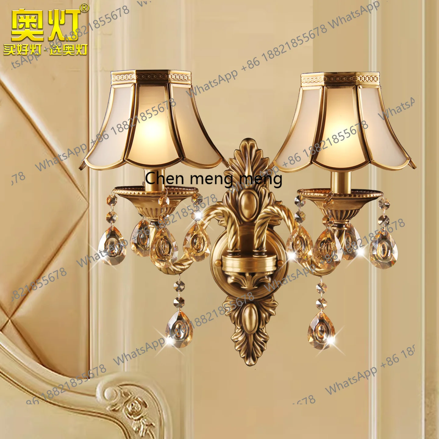 مزدوج الرأس الأمريكية جميع النحاس شمعة الكريستال الجدار مصباح الدرج مدخل الممر الجدار مصباح مرآة الجدار الأمامي مصباح