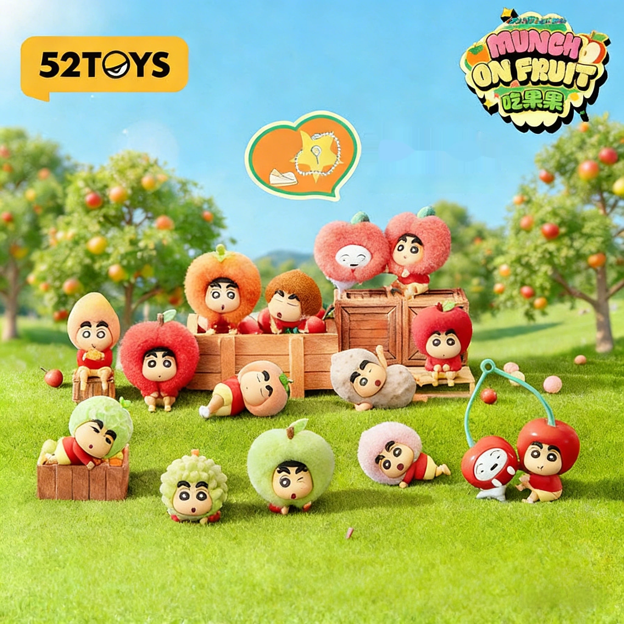 

52TOYS Crayon Shin Chan Munch On Fruit Series Blind Box Figures Cute Plush Toys Home Decor Ornament Perfect Gift For Anime Fans