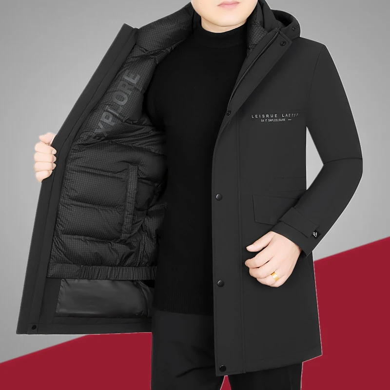 

Dough Fly Men's Faionable Casual Detachable Inner Hooded Goose down Jaet Busin Sle Regular Fit Long Sve