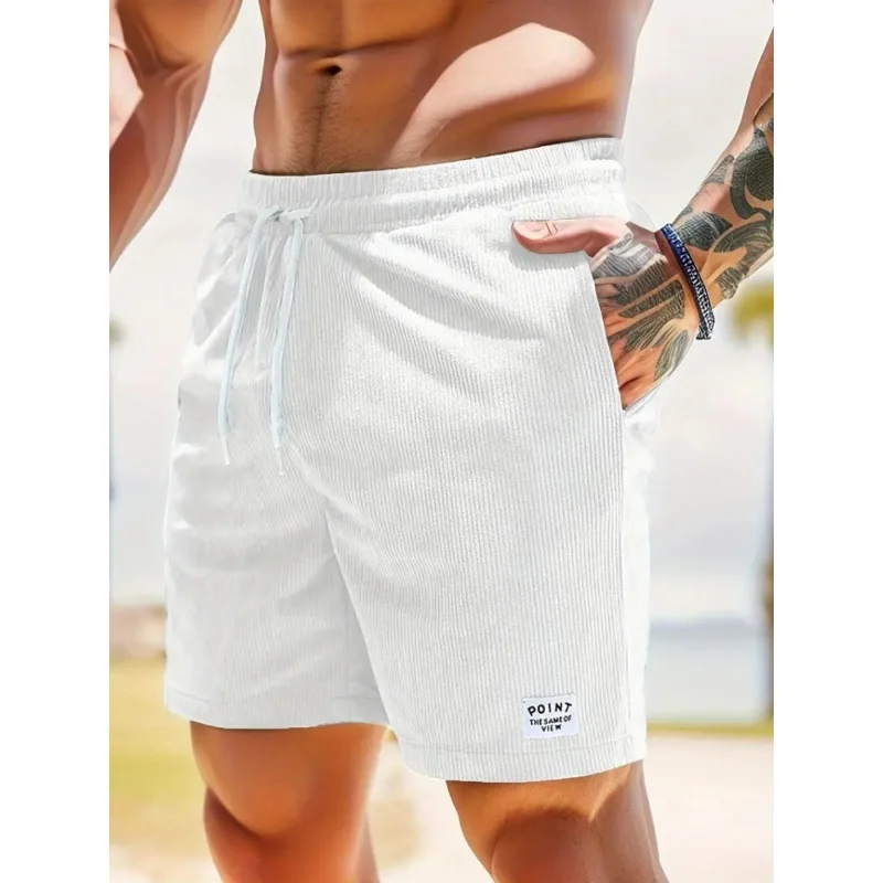 Sommer Herren Cord-Sweatpants Lässige Shorts Herren Strandshorts Basketball Kurze Hosen Einfarbig Etikett Sportbekleidung Herren