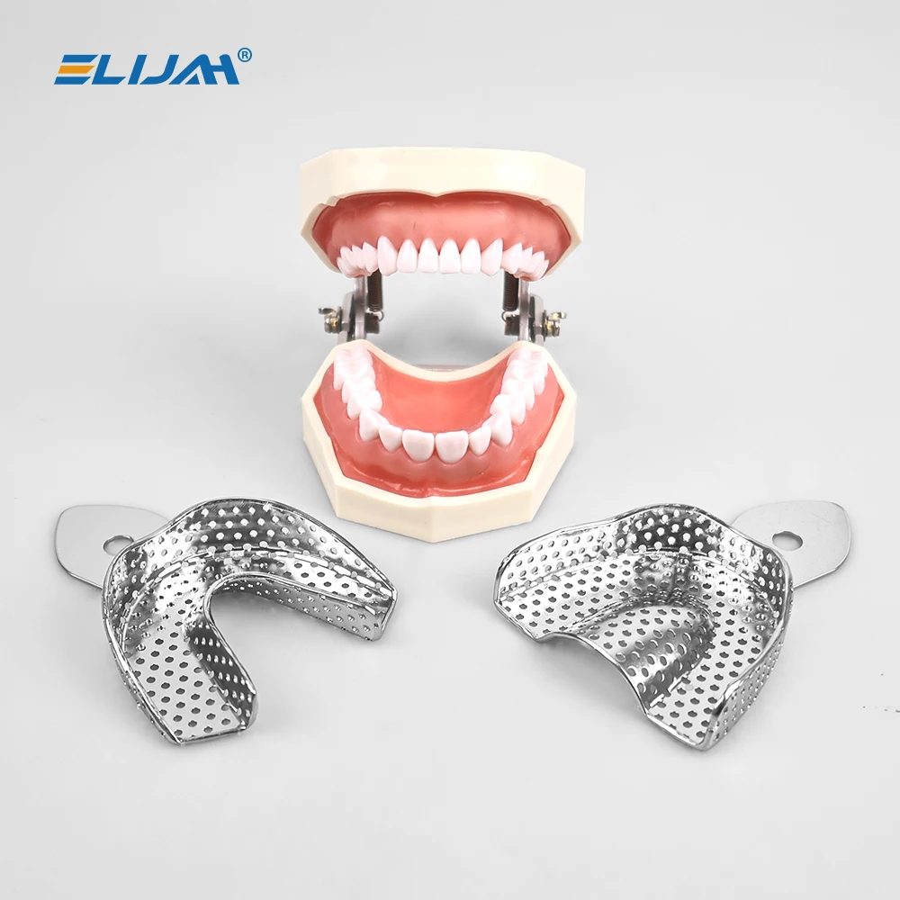 2Pcs Stainless Steel Dental Impression Trays Upper Lower Teeth Holder Denspay Autoclavable Denture Teeth Tray Dental Lab Tools