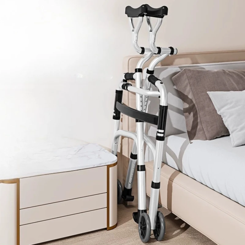 Rollator Walker Walking Aids for Seniors Hemiplegia Rehabilitation Four Legged Crutches Folding Body Elbow Support Walking Frame