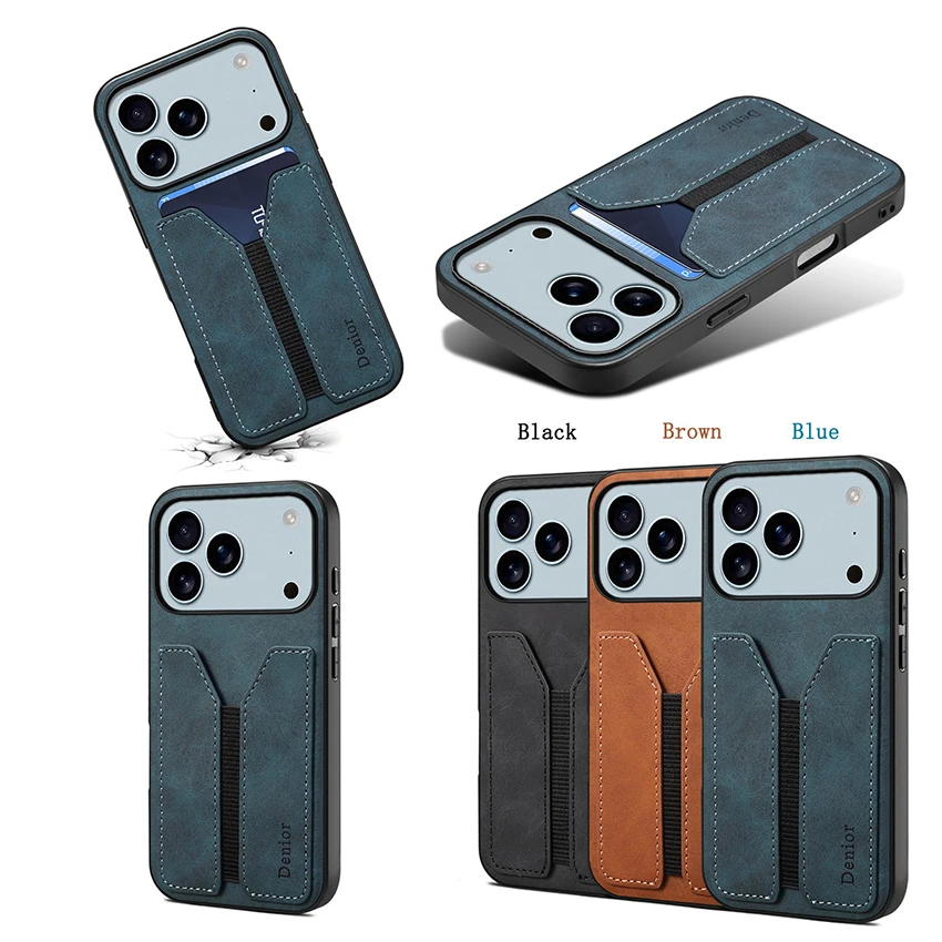 신축성 있는 카드 포켓 폰 케이스 아이폰 17 16 15 14 13 프로 12 11 맥스 플러스 16프로맥스 가죽 폰 케이스 럭셔리 15프로맥스 커버