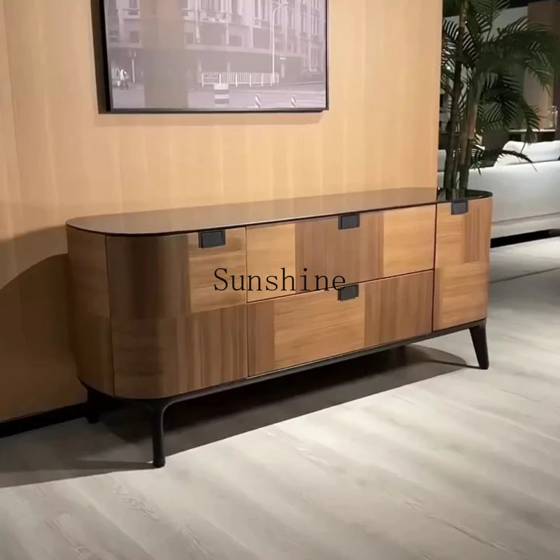 

Italian minimalist black walnut side cabinet modern light luxury storage