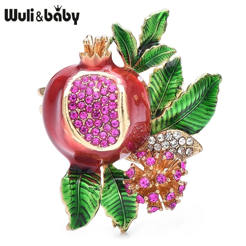 Wuli&baby Beautiful Pomegranate Brooches Pins For Women Men Rhinestone Enamel Fruits Flower Party Office Brooch Gifts