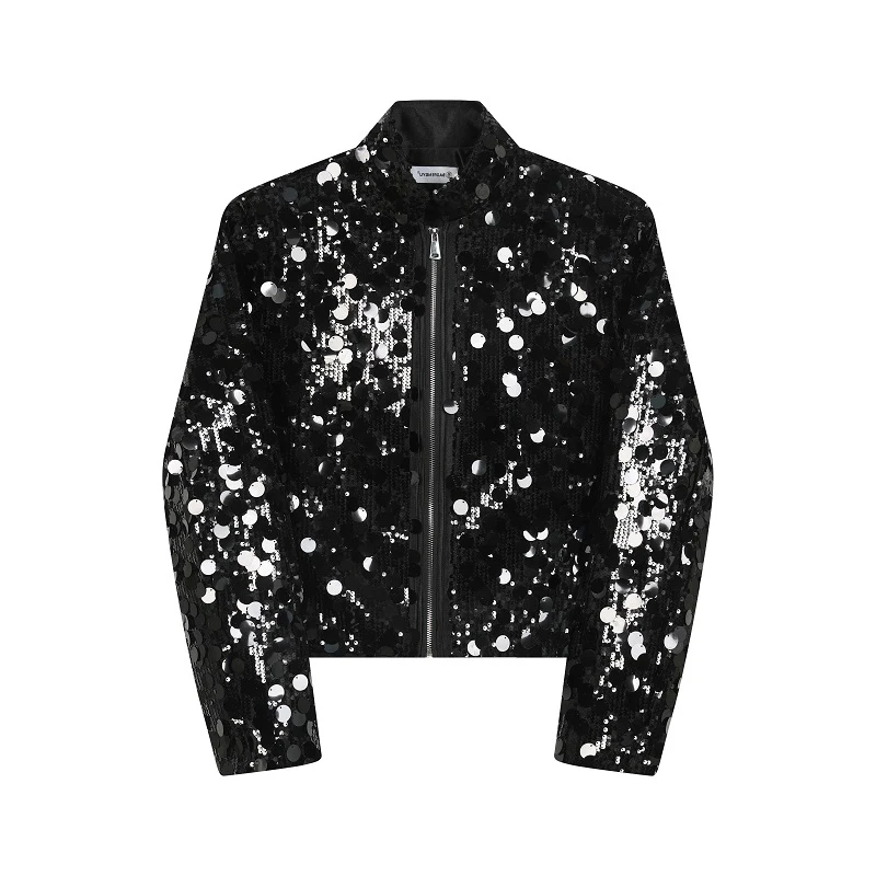 LUZHEN Personalized Sequin Stand Up Collar Short Jacket Trendy Cool Stage Outfit New 2024 Stylish High Street Men\'s Tops LZ6684