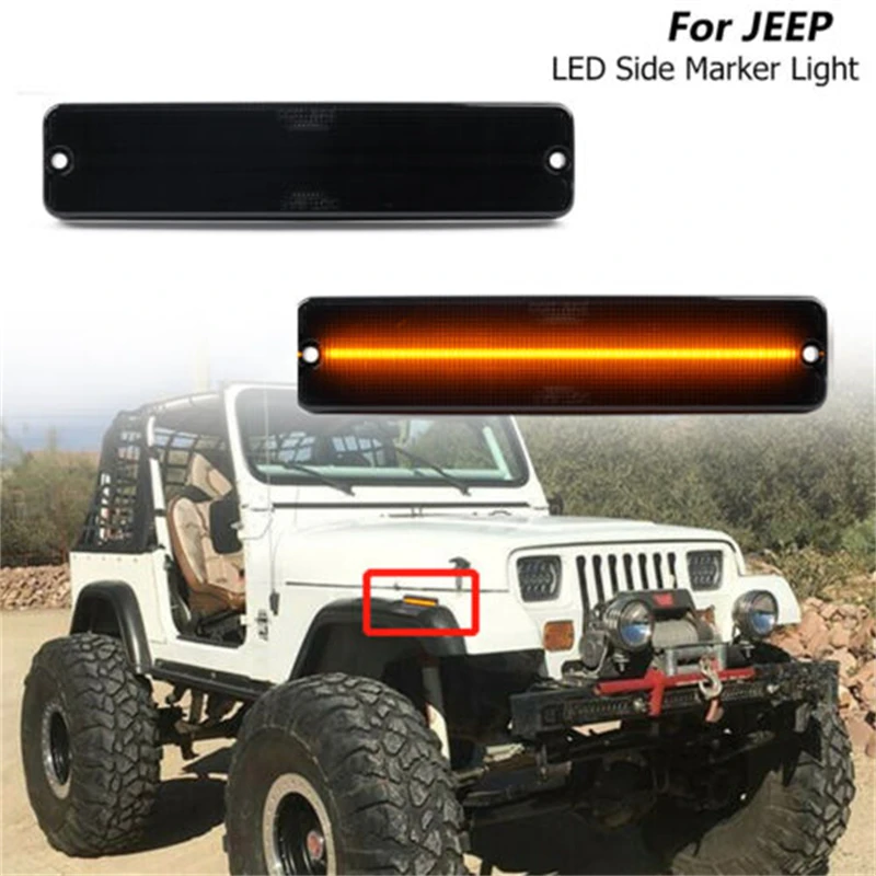 2pcs For Jeep Wrangler YJ 1987-1995 Smoked Lens Amber LED Front Fender Side Marker Lights