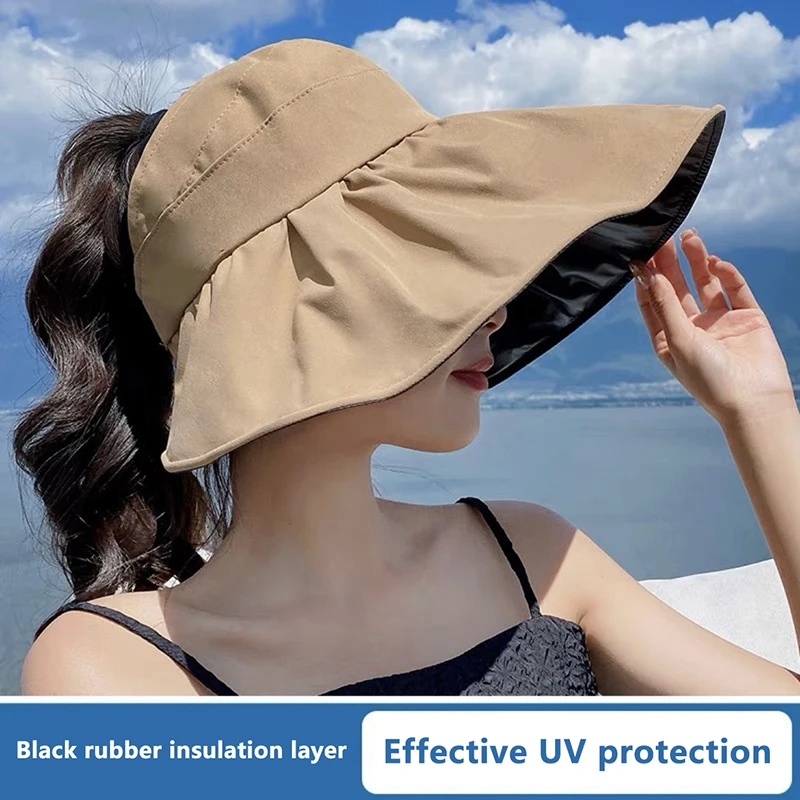 Summer Empty Top Wide Brim Sun Hat For Women Anti UV Sunscreen Bucket Hat Female Sun Protection Outdoor Beach Cap