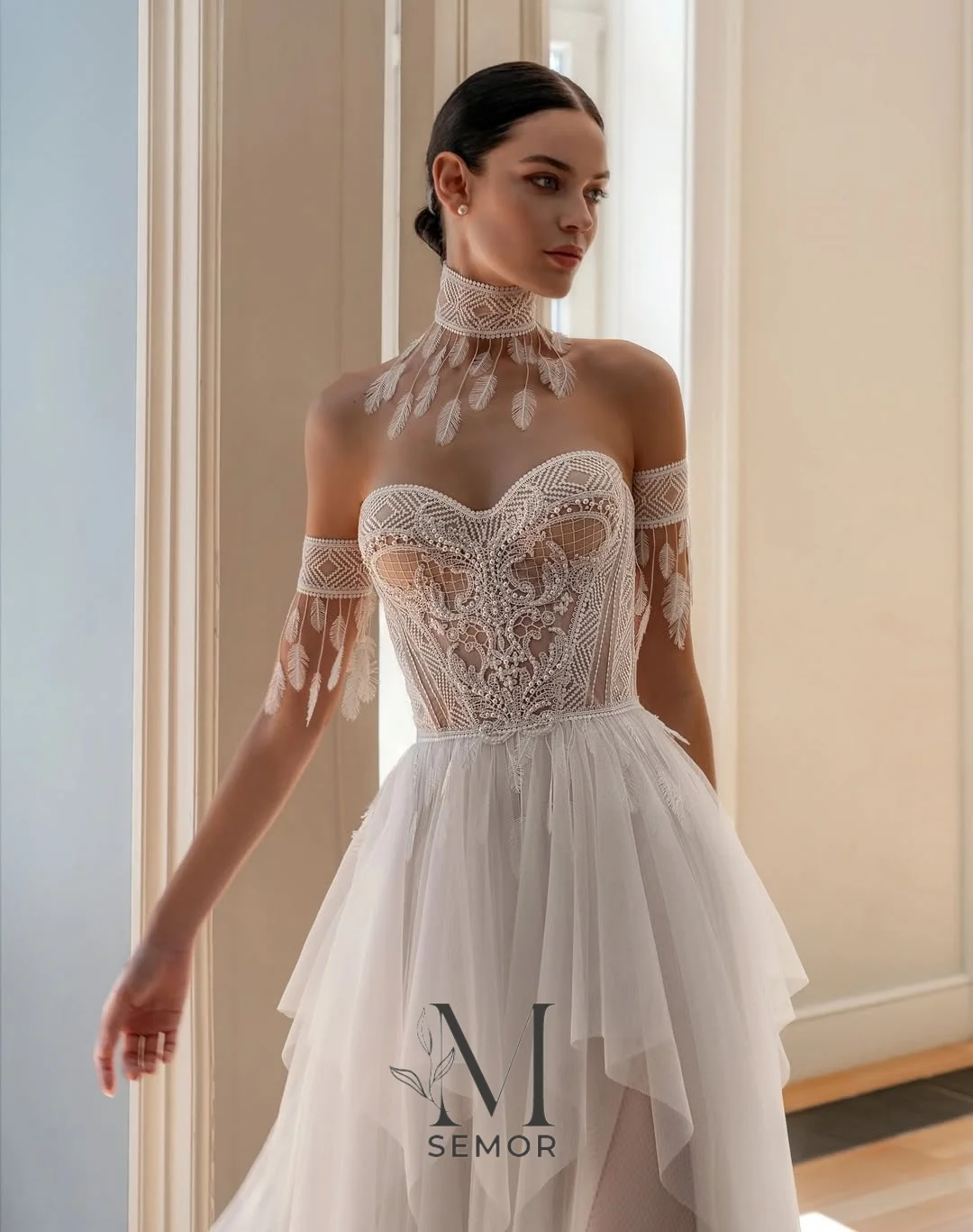 Semor luxury Beading A-Line Wedding Dress with Detachable Sleeves Customized 2026 Tulle Bride Gown Elegant vestidos de novia